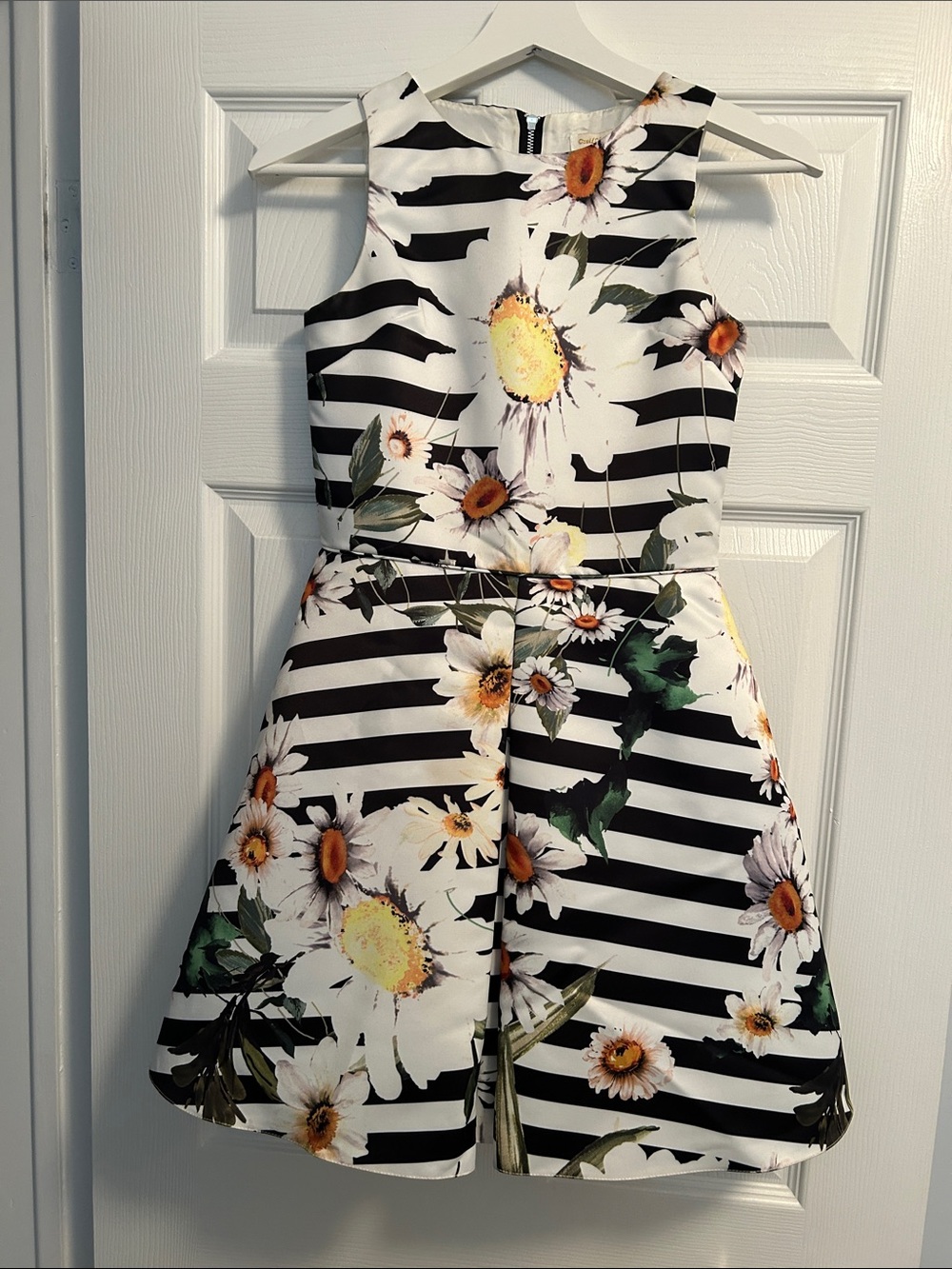 Girls' Striped Black & White Floral Sundress